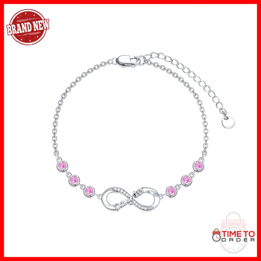 Sterling Silver Infinity Link Bracelet With 12 Birthstones Adjustable Daughter